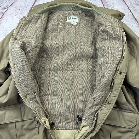 Vintage L.L.Bean Jacket Mens Large Tan Wool Lined Field Coat Parka USA 80s - Picture 8 of 14